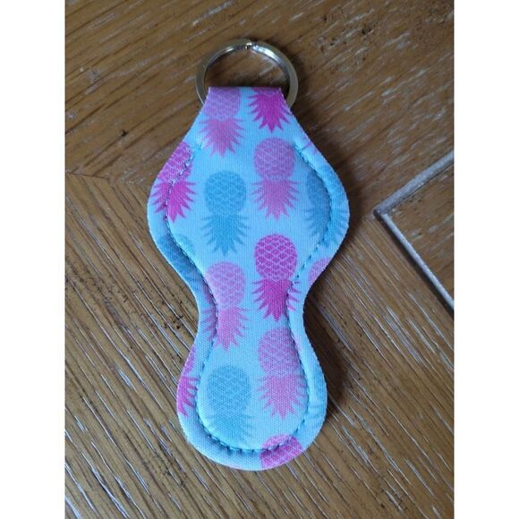 NEW Blue & Pink Pineapple Neoprene Key Chain Chapstick Holder and chapstick - Picture 2 of 3